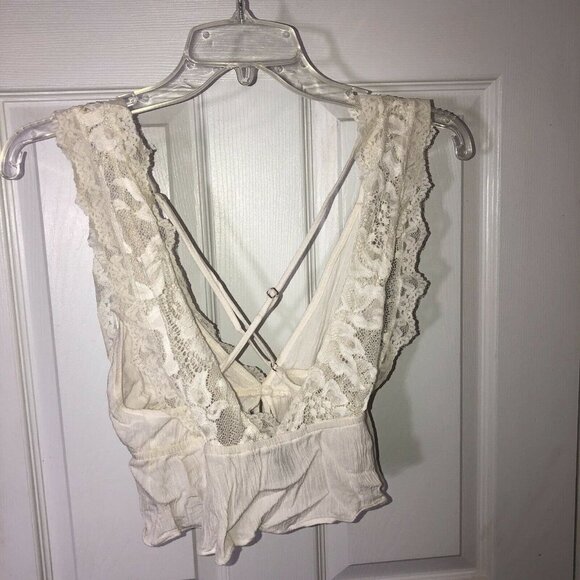 FOREVER 21  Ivory Lace Overlay Adjustable Straps Bralette Top Sz S - Picture 8 of 10